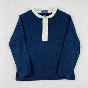 POLO RALPH LAUREN Henley‎ Shirt Boys 4 Navy L/S Placket Band Collar Preppy Pony